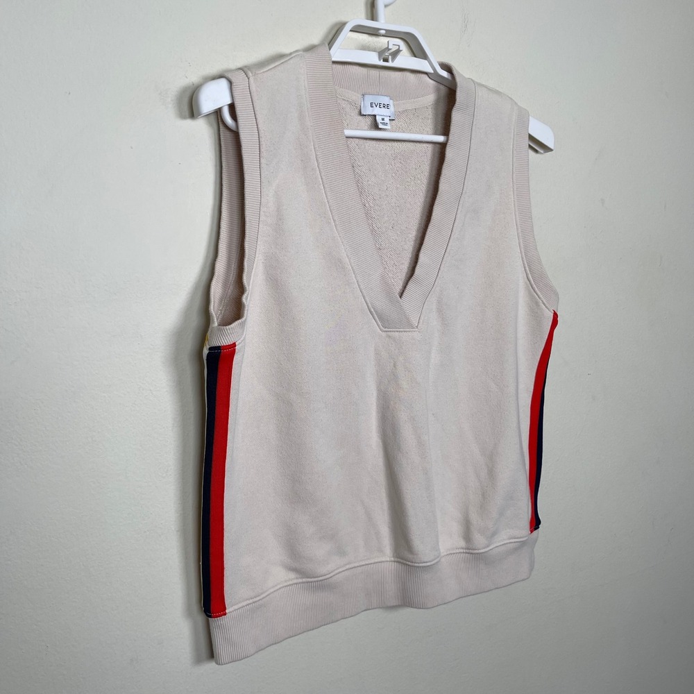 Evereve Women's Mayan Sleeveless V Neck Sweatshirt Vest Top Side Stripe Beige M - Picture 4 of 9